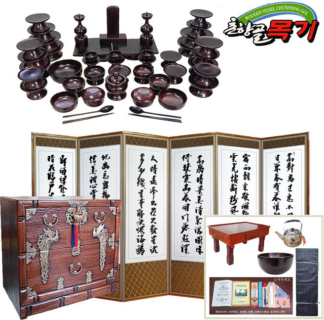 춘향골남원목기 옻칠제기세트 옻칠세트, 19. 천연쓰리옻칠47p+전체오동-대+6양단, 1개