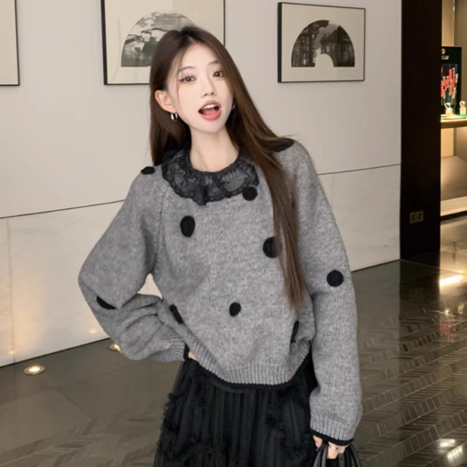 COSYEVNO 여성용 스웨터 가을 패치 빅사이즈 심플 캐주얼 패션 편안한 긴팔 짧은 상의 CXJzzs-36