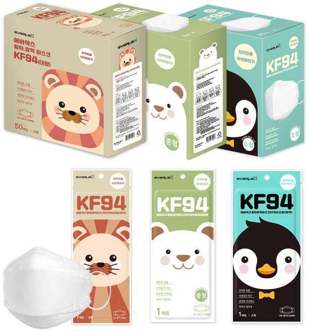 국산 부자재 에버렉스 세이프에어 KF80 KF94 KFAD 새부리형 50매 100매 소형 중형 대형 화이트 블랙 숨쉬기 편한 여름용 마스크, 10.에버렉스마스크 KFAD 대형 100매, 1개, 100매입