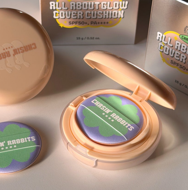 [핑거퍼프 증정] 파데프리 체이싱래빗 올어바웃 글로우 커버쿠션 비건 전색상 택1, 2개, 쿨 라이트