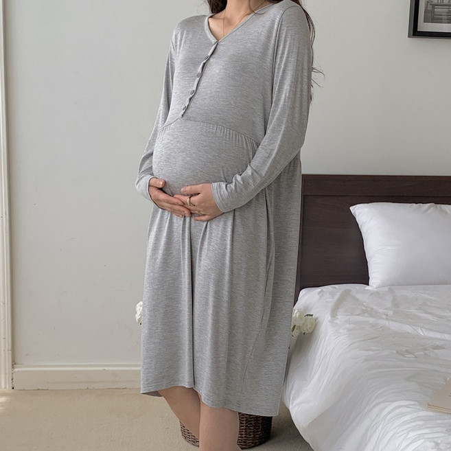 수엠W 임부 수유 원피스 홈웨어 출산 전후 편한 데일리 롱원피스 B050 맘긴팔수유원피스