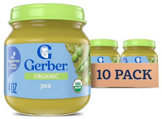 Gerber 거버 오가닉 1단계 퓨레 완두콩 113g, 10개
