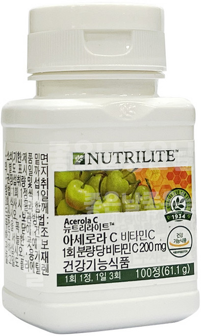 암웨이 비타민 C 아세로라C 100정 하루 600 mg +새부리형 마스크 2매 증정, 1개