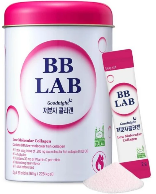 BB LAB 굿나잇 저분자 콜라겐 파우더 스틱 할랄 인증 국산 해양 생선 펩타이드 비타민 C 글리신 빠른 혼합 베리 향, 1개, 60g - 쿠팡