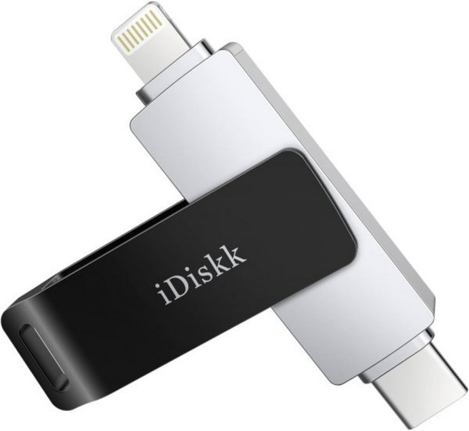 아이디스크 iPhone USB 메모리 256GB 외장 플래시 드라이브 디스크 라이트닝 타입-C 커넥터 포함 iOS 저장장치 스마트폰 공간 확보 확장 플러그 앤 플레이 원클릭 자, 128 GB, Black