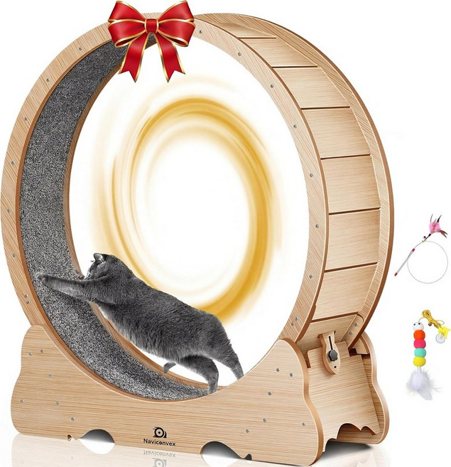 나비콘벡스 캣 휠 43인치 대형 고양이 운동 러닝 실내 고양이용 러닝머신, wood, XL