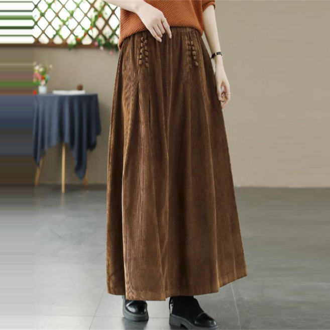 TKX 롱 스커트 여성 빅사이즈 가을 겨울 A라인 코듀로이 하이웨이스트 K89