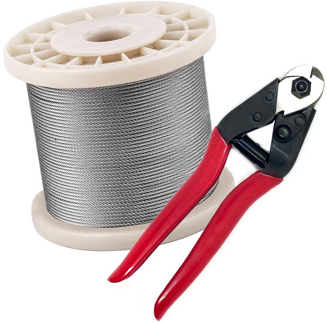 리우툴 스텐 와이어로프 100M롤+와이어커터 컷팅기 세트 와이어 0.8~6mm 커터 절단기 얇은 굵은 와이어줄 빨래줄, 스텐 와이어100M 2.0mm+컷팅기, 1개