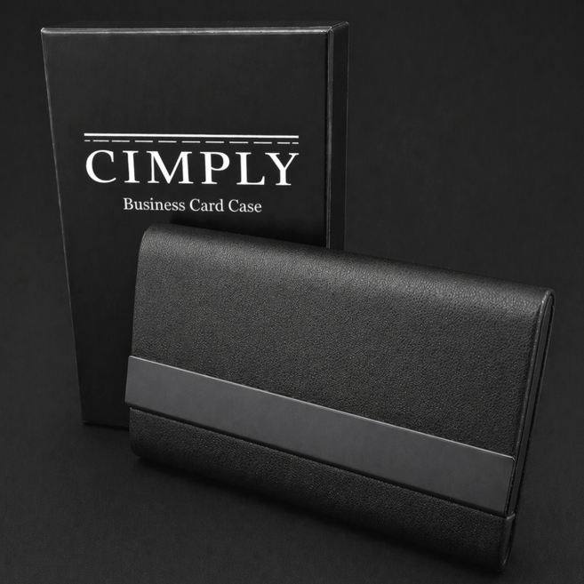 심플리 메탈 가죽 명함케이스, 1개, 블랙가죽+블랙메탈