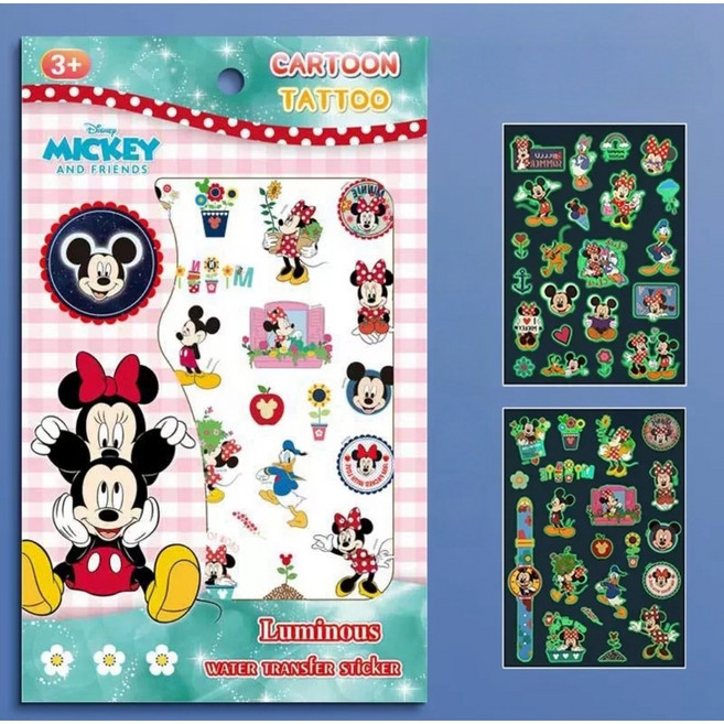 조하네샵 디즈니 캐릭터 야광 어린이 판박이 스티커 타투 마스크 꾸미기, 1개, 그린 (미키와친구들)