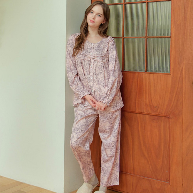 메이플라워 핑크포레스트 긴팔 모달 면 여성 빅사이즈 잠옷 홈웨어 세트