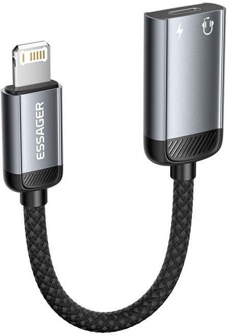 Essager C타입--아이폰/라이트닝/8핀 충전 이어폰 변환젠더, 1개, 그레이, 15cm