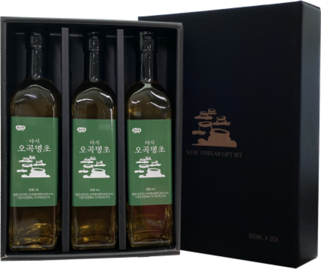 다시 오곡명초 선물세트(500ml 3병) /요리와 초밥 다시마 오곡명초/ 쌀누룩 다시마 오곡명초/ 곡물의 천연발효/ 새콤한 감칠맛 아미노산&유기산 / 초산정 한상준 식초, 1개, 500ml