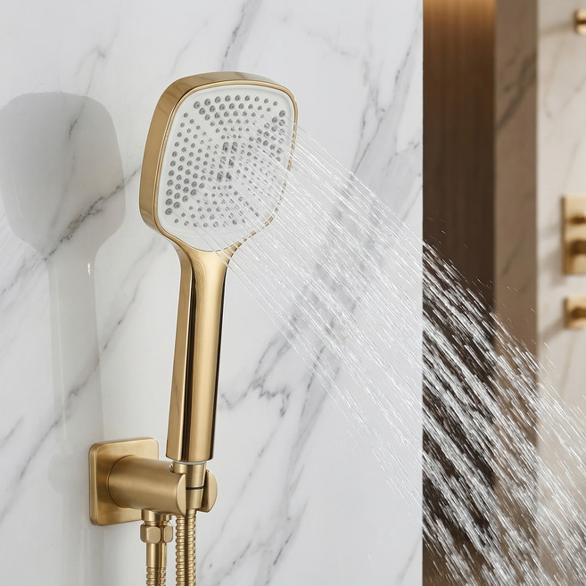 증압 샤워헤드 사각 핸드샤워 헤드 확대된 연잎 헤드 골드 대형 패널 절수 샤워, 4개