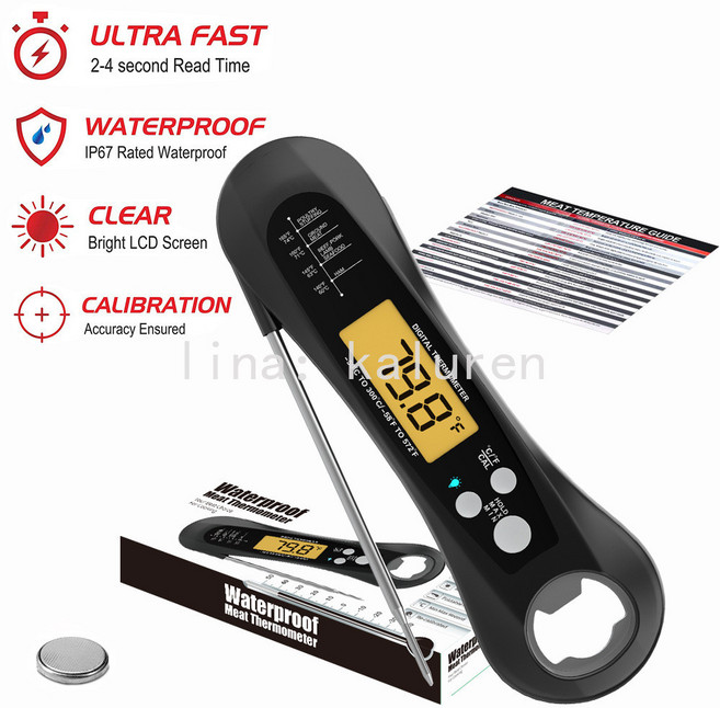 【崇德店】亞馬/遜電子廚房食品溫度計 摺疊防水雙探針溫度計 不鏽鋼燒烤溫度計, 1個, -50到300度,正負1度