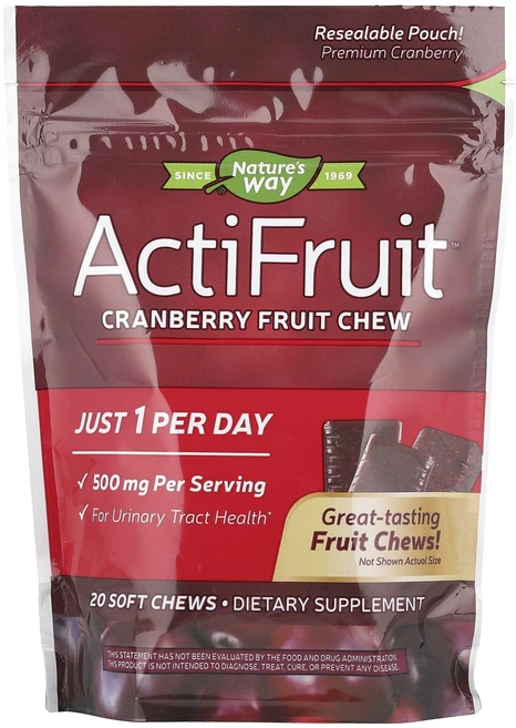 Nature's Way ActiFruit™ 크랜베리 프루트 츄 500mg 소프트 츄 20개, 1개 - 쿠팡