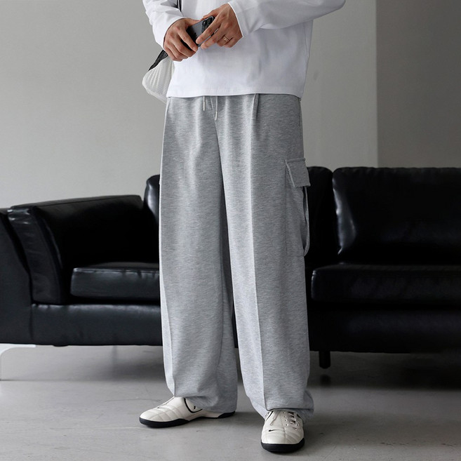 베이직바이블 남여공용 입체카고 와이드 트레이닝 핀턱 팬츠 벌룬 쭈리 빅사이즈 통넓은 면 바지