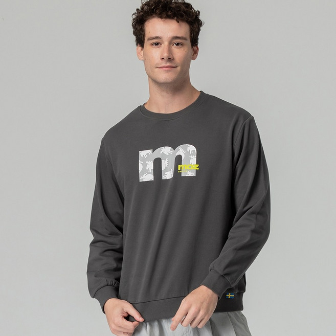 moz SWEDEN M字駝鹿大學T 男款 炭灰色 XL碼