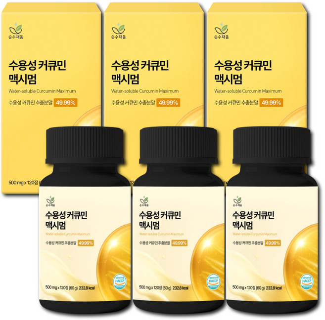 [4개월분] 강황 수용성 커큐민 식약청 HACCP 인증 (대용량), 3개, 120정