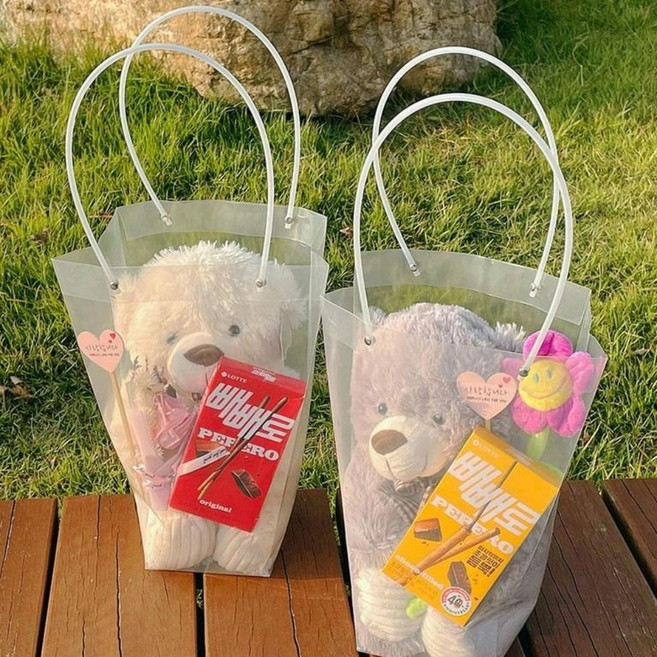 빼빼로꽃다발 곰인형 빼빼로데이꽃 여자친구 기념일 선물, 스마일 플라워 인형, 1개