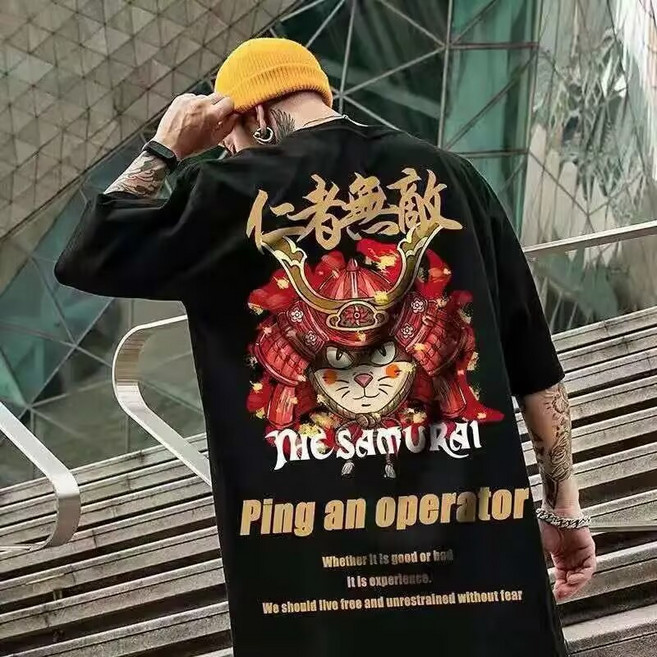 Oversize 短袖T恤 潮流印花設計, T224黑色【五分袖】,6XL【建議110-120公斤】
