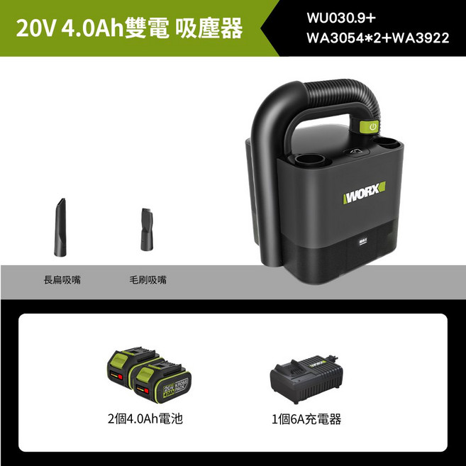 WORX 20V 4.0Ah 雙電吸塵器, 1