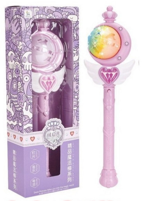 聲光玩具C9A 棒棒糖弦月造型閃光兒童音樂發光玩具 仙女棒 女孩生日禮物, 1個, 魔法棒（紫色）開窗彩盒