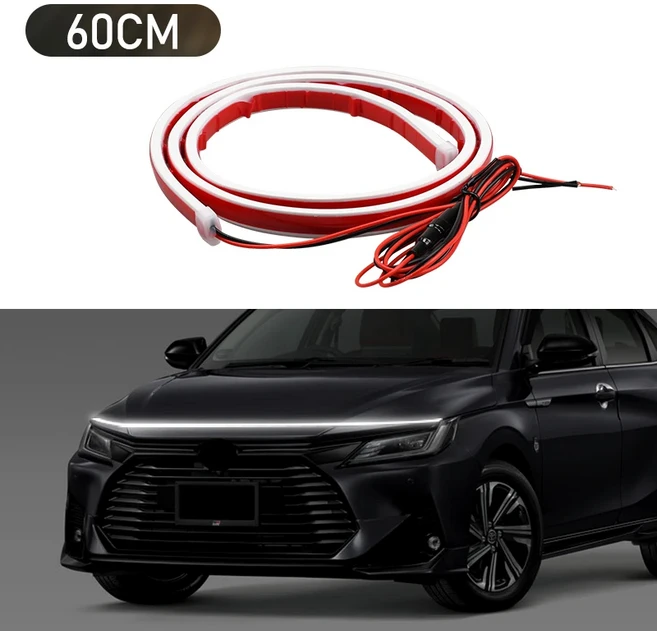 12V 스캔 시작 자동차 후드 라이트 스트립 LED 주간 러닝 방수 엔진 가이드 장식 주변 네온 램프, White_200cm, 1개