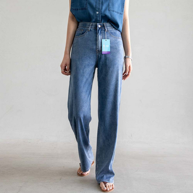 피핀 여성용 숏중롱 썸머 텐셀 밴딩 와이드 데님 #710028