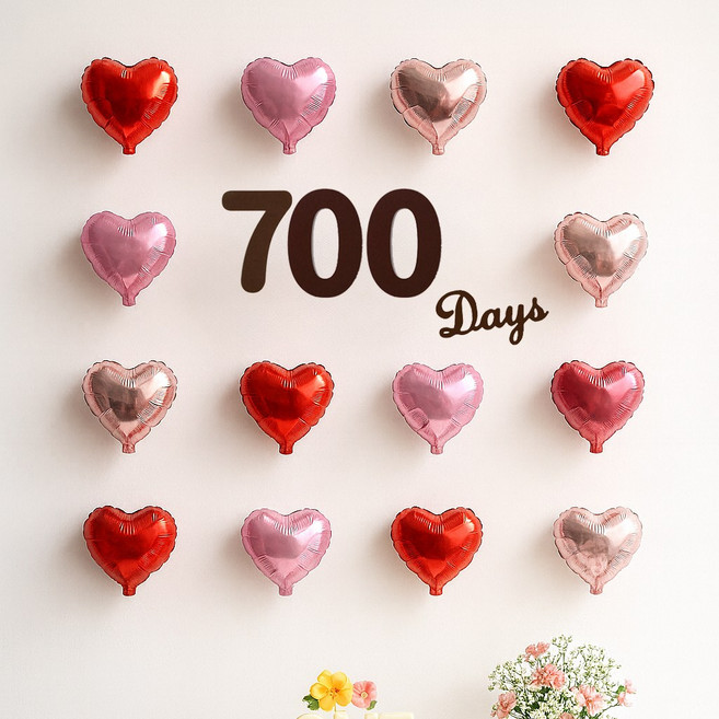 해피제이니 미니하트 20개 50일 100일 셀프촬영 기념일 포토존 풍선세트, 1세트, 700일 레드세트
