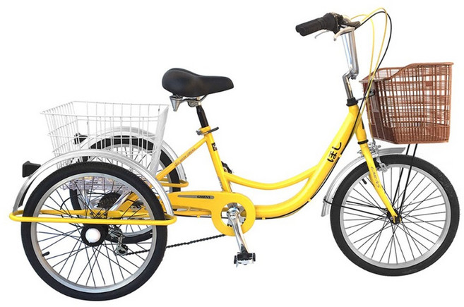 [지멘스 자전거]지멘스 성인삼륜자전거 호시20 시마노7단 바구니 완전조립출고 자전거, 165cm, 호시_옐로우/크롬(무료조립), 1개