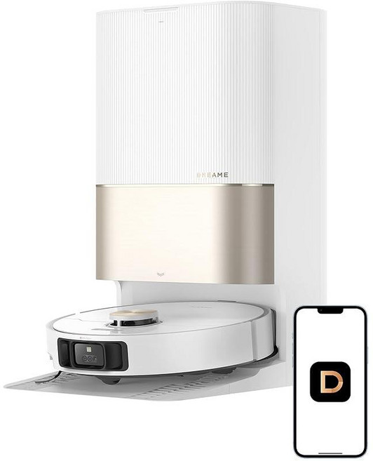 DREAME X40 울트라 로봇 청소기 탈착식 및 들어 올릴 수 있는 대걸레 12 000Pa 흡입 사이드 브러시 광범위한 청소 70°C(156°F) 대걸레 워시보드, 화이트