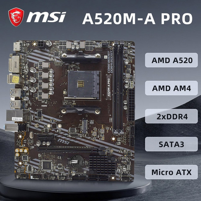 MSI A520M 지원 AMD CPU 5950X 5800X3D 마더보드는 5700X3D RYZEN 64GB PRO ATX를 A520 2XDDR4 메모리 칩셋, 마더보드