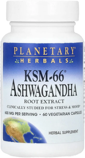 Planetary Herbals KSM-66® 아슈와간다 뿌리추출물 600mg 베지 캡슐 60정(캡슐 1정당 300mg), PlanetaryHerbalsKSM66아슈와간다뿌리추출, 1개, 60정 - 쿠팡