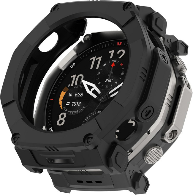 HeeNia Amazfit T-Rex 울트라 2 51mm 케이스 실리콘 소재 보호 커버 충격 흡수 초경량 유연 저항 스크래치 방지 아마존 핏 2용, 1세트, 검정