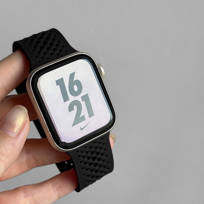 애플워치 호환 바람이 통하다 실리콘 스포츠 스트랩 38/40/41/42/44/45/46/49mm, 블랙, 1개