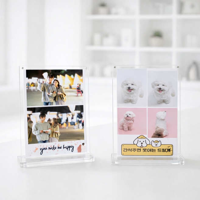 몽이아 4x6 투명 아크릴 자석 냉장고 스탠드 사진액자 인생네컷 포토이즘 초음파, 2개, 자석투명아크릴액자세트+받침대