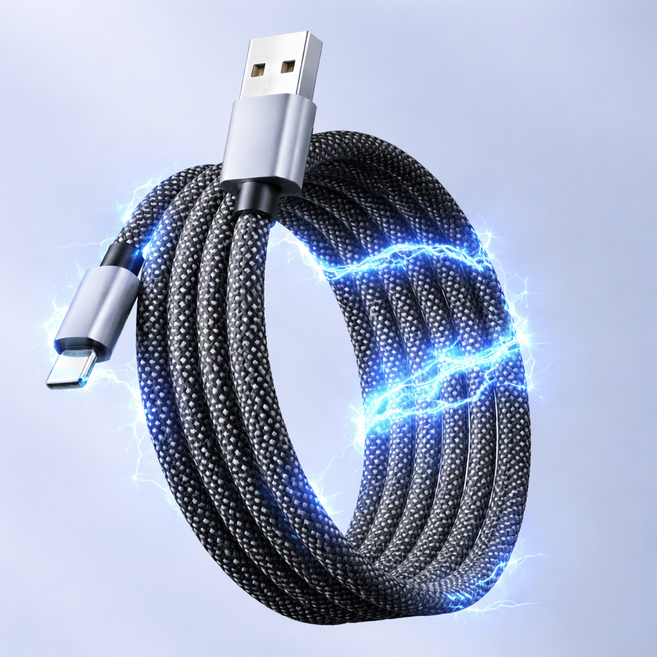 마그네틱 줄꼬임 방지 초고속 65W 케이블 A to C타입, 1개, 블랙&화이트, 100cm