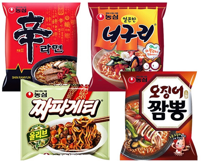 봉지 라면 4종 신라면 5개+ 짜파게티 5개 + 너구리 5개 + 오징어짬뽕 5개, 20개