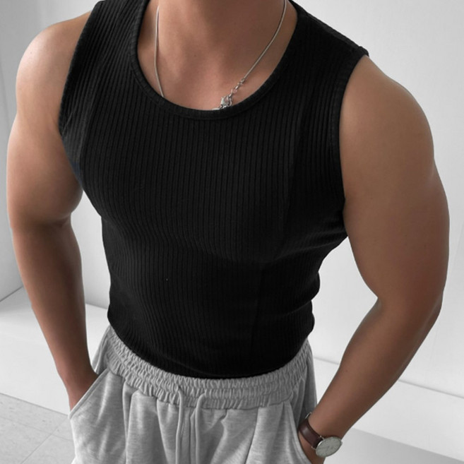 고즈웰컴퍼니 칠가이 두꺼운 머슬핏 스판 두줄 골지 나시 짐웨어 민소매