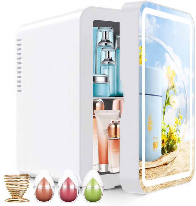 Aiiyya 화장품 냉장고 냉장 온장 미니 냉장고 무소음 소형 냉장고 LED 미러 디자인 가정용 차량용 여친 선물, 8L+거울+조명