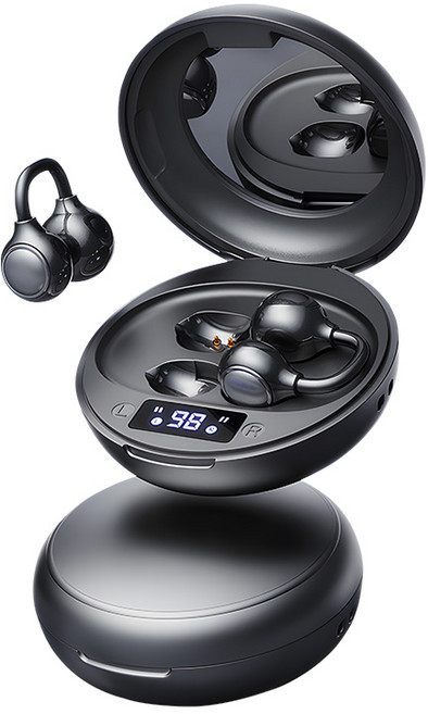 SOULBOOM 오픈형 클립형 불루투스 이어폰 고음질 메이크업 거울 무선 이어폰 V6.0 편안 착용 c타입, 블랙, M156