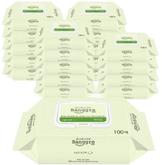 테온셀 프리미엄 플레인 원단 유아물티슈 캡형100매 20팩