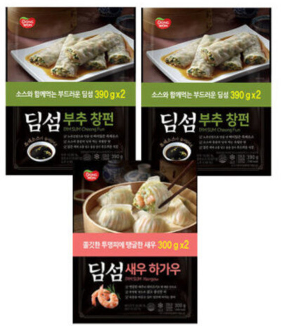 동원 딤섬 부추창펀 390g x2 2개 + 새우하가우 300gx2 1개 (총 6봉), 단일구성