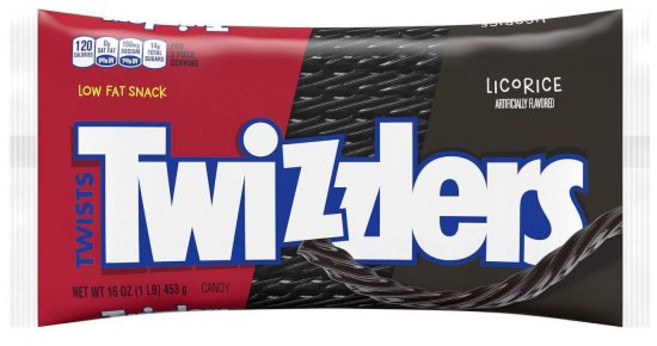 Twizzlers 블랙 감초 트위스트 젤리 캔디 사탕 16온스(3팩), 453g