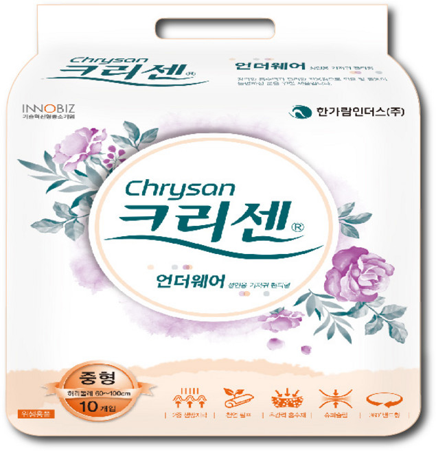 크리센 요실금 팬티기저귀 슬림 언더웨어, 10매입, 5개, 중형