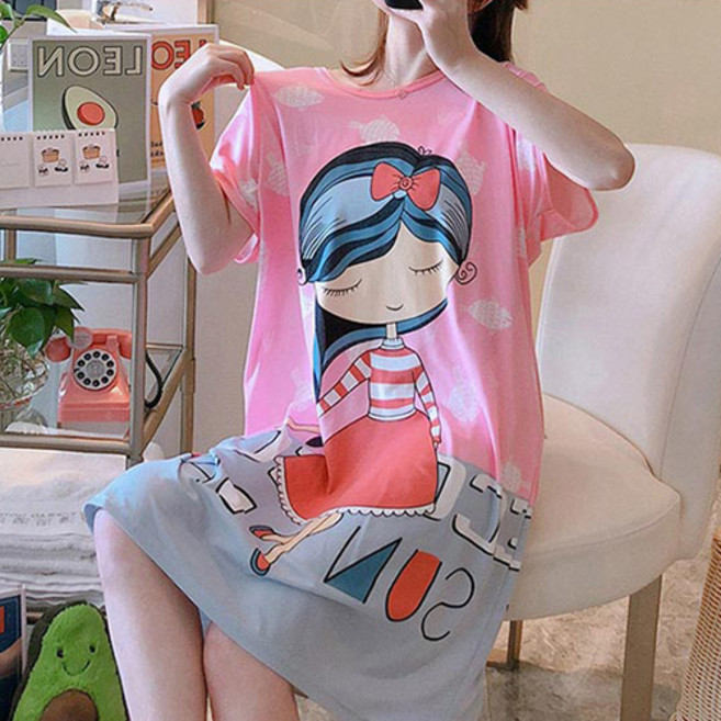 [1600개 후기 입증!!] 더봉 여성 오버핏 이지핏 반팔 파자마 원피스 잠옷 홈웨어