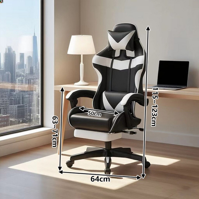 E家工廠 電競椅 升降電腦椅 旋轉辦公椅 午睡椅 直播椅 可調節躺椅, 340-電競椅（黑+白色）帶擱腳