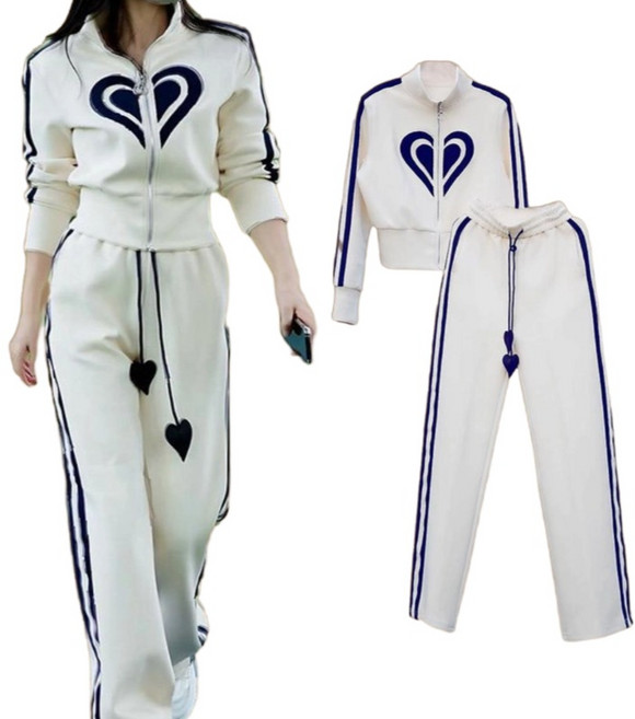 에쥬아 여성 봄가을 캐주얼 트레이닝복 자켓 코트 와이드 팬츠 투피스 세트