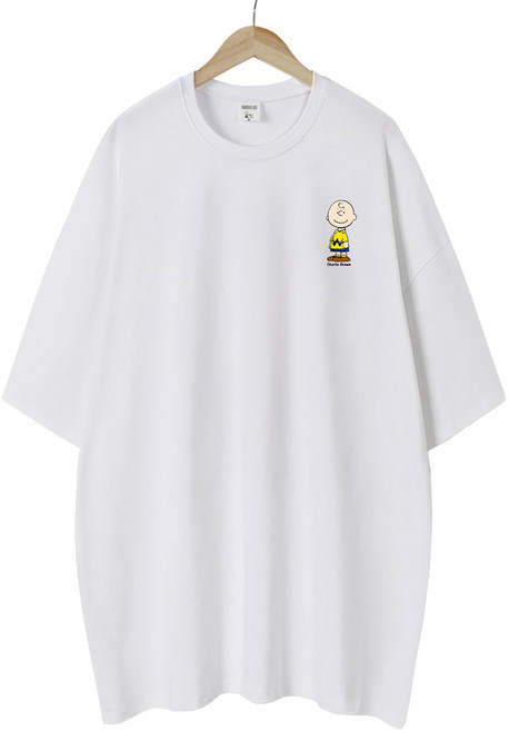 스누피 남녀공용 오버핏 캐릭터 라운드 반팔티 빅사이즈 데일리 루즈핏 커플 라운드 티셔츠 남자 여성 롱티 단체 티 스몰피너츠